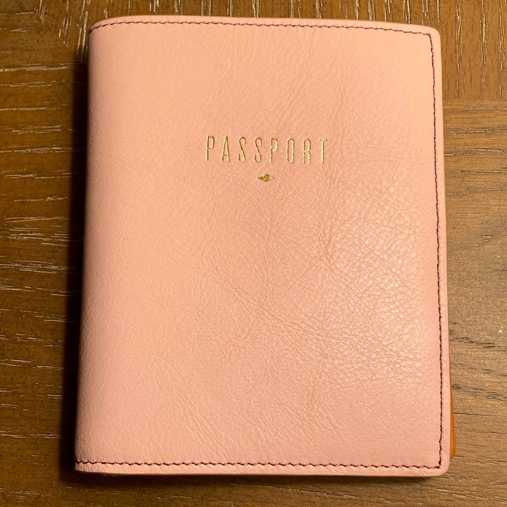 Fossil Pink RFID Leather Travel Passport Holder - New